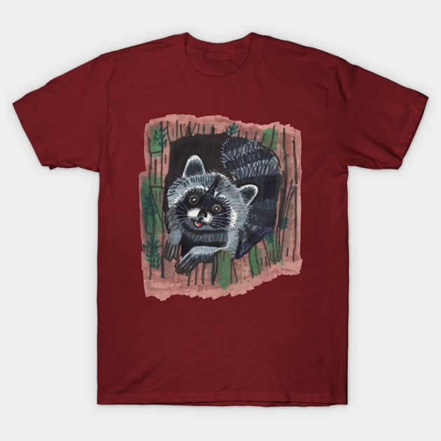 Funny Raccoon T-Shirt by Mila-Ola_Art